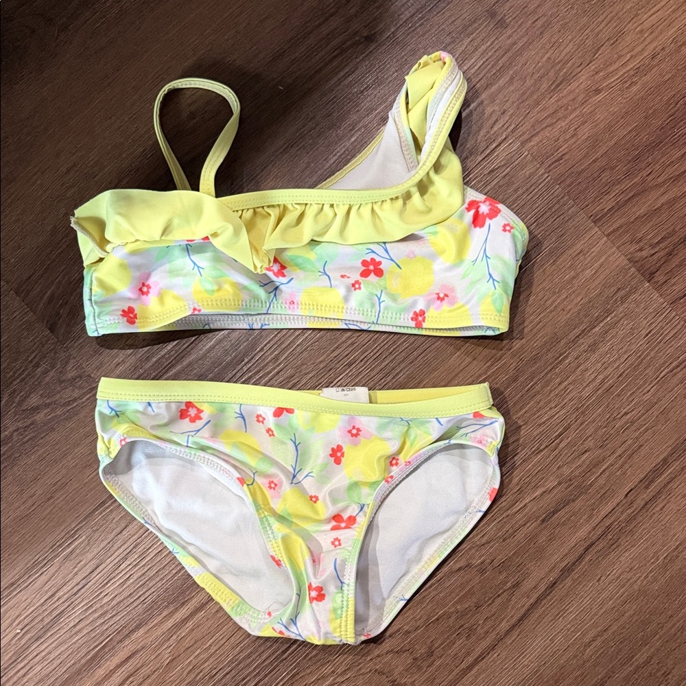wonder nation Yellow Floral Swim Two-Piece with Ruffle Detail